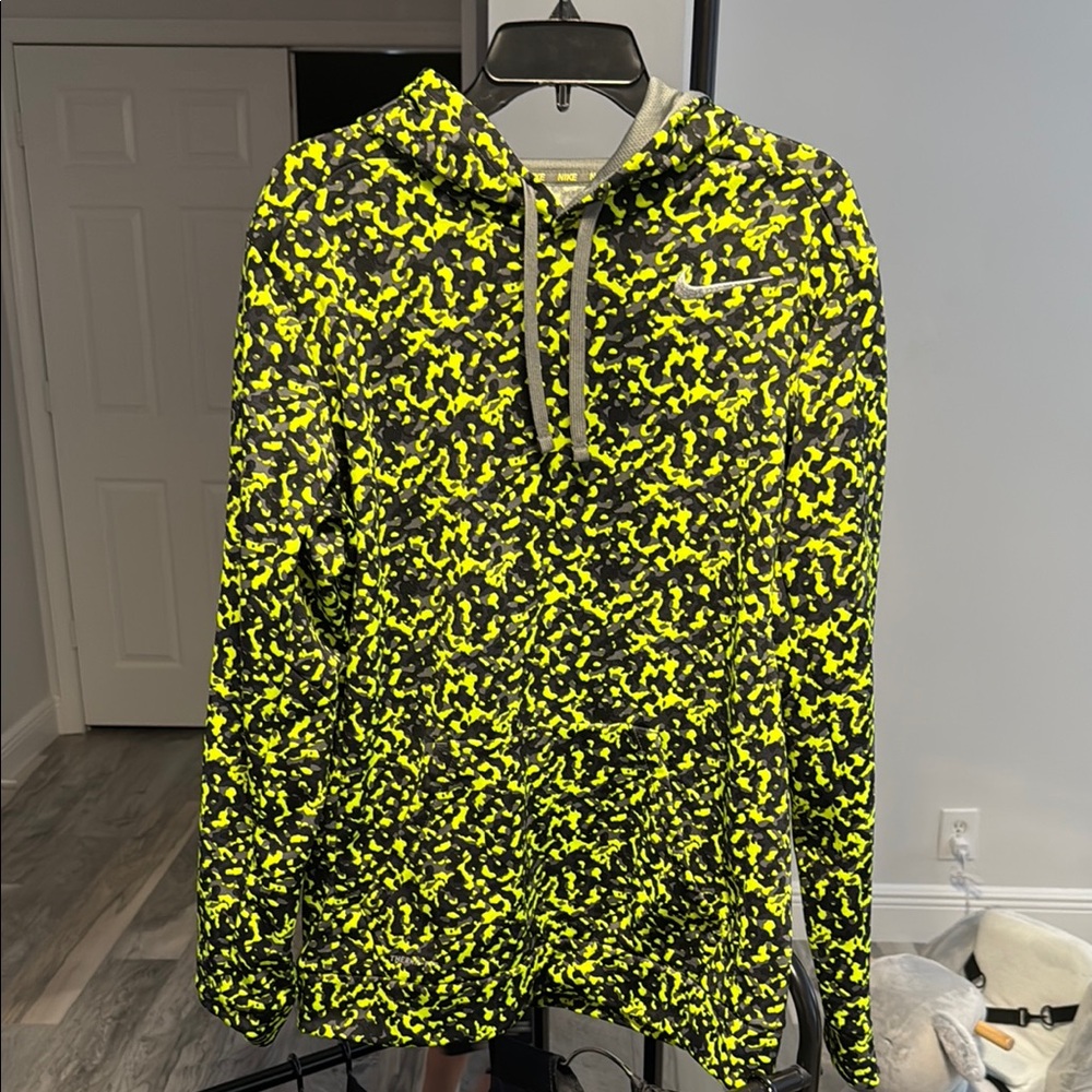Nike Volt Green and Black Camouflage Hoodie